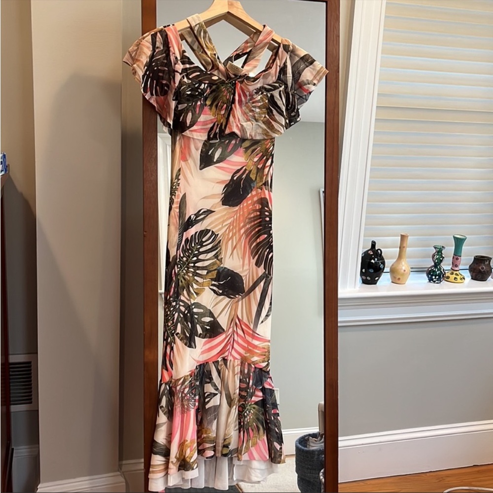 Fuzzi Jungle Print Mermaid Ruffle Sleeve Midi Dress - XS - Picture 3 of 8